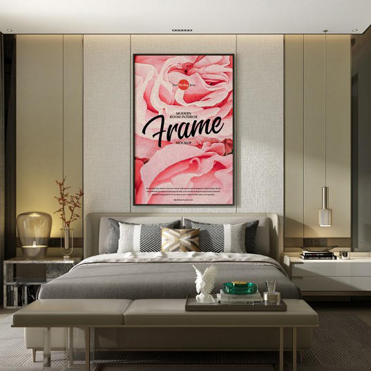 双人床卧室相框样机模板