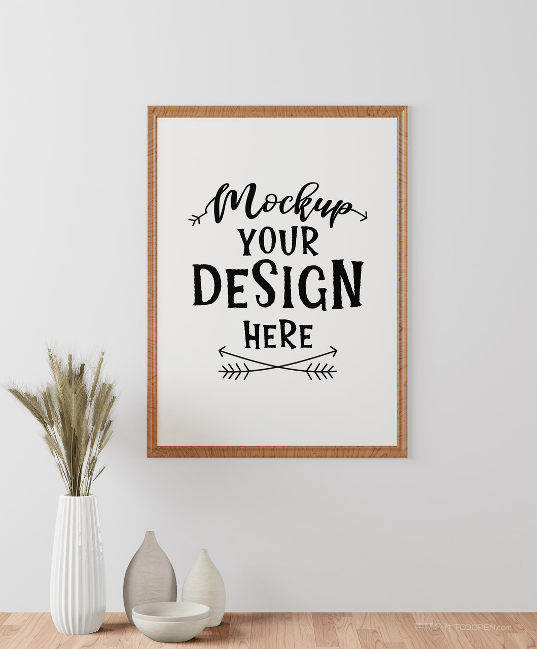 墙上挂画木质装饰画画框贴图样机