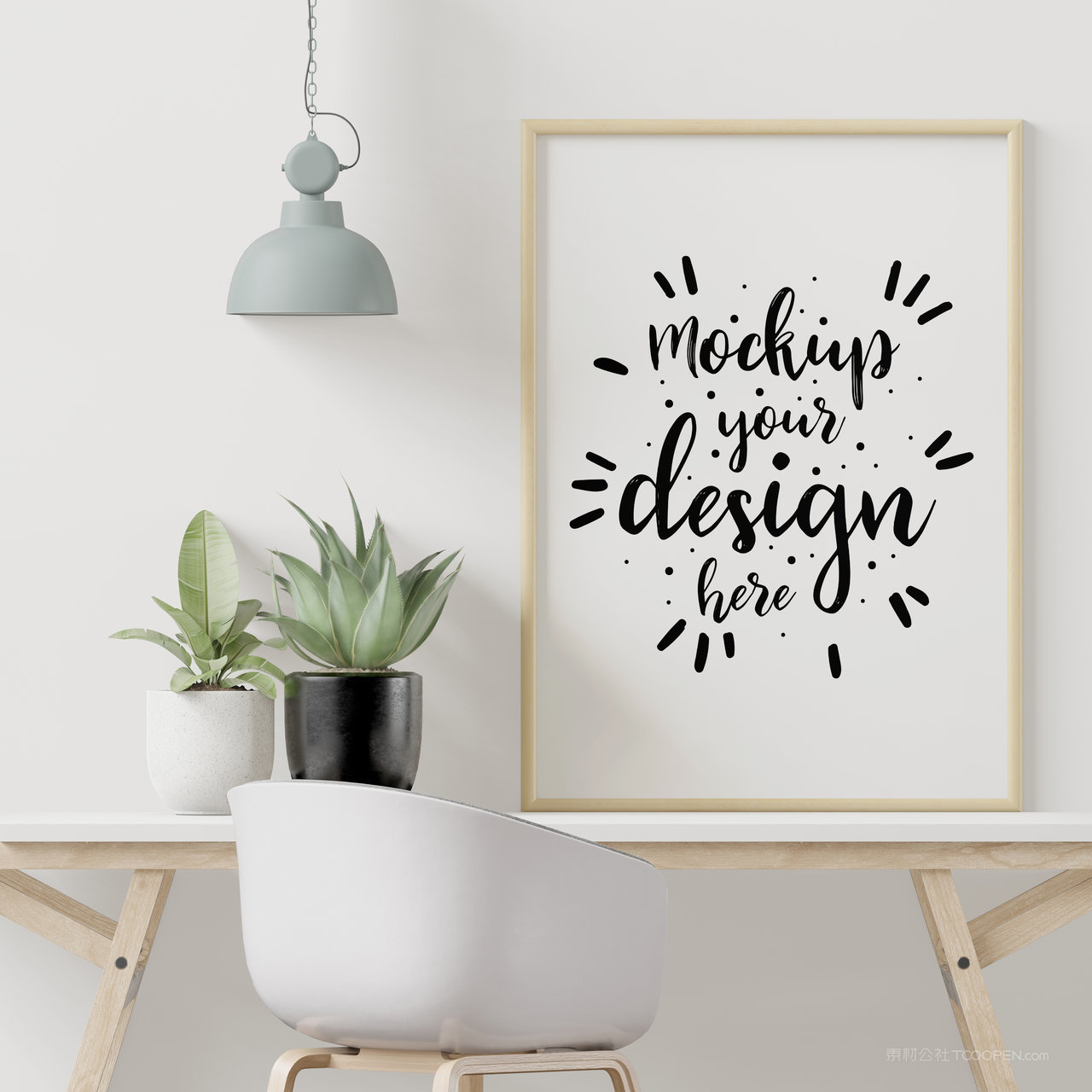 桌面上的木质相框装饰画画框贴图样机