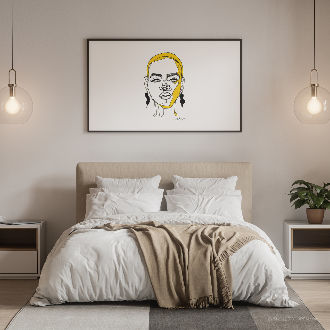 床头背景墙装饰画画框挂画贴图样机