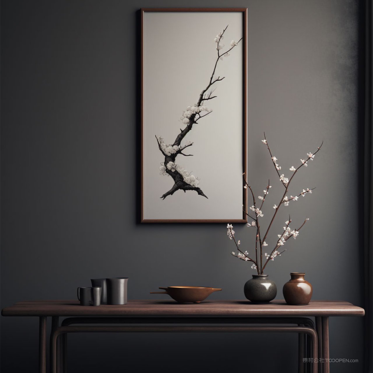 新中式墙上挂画画框贴图样机