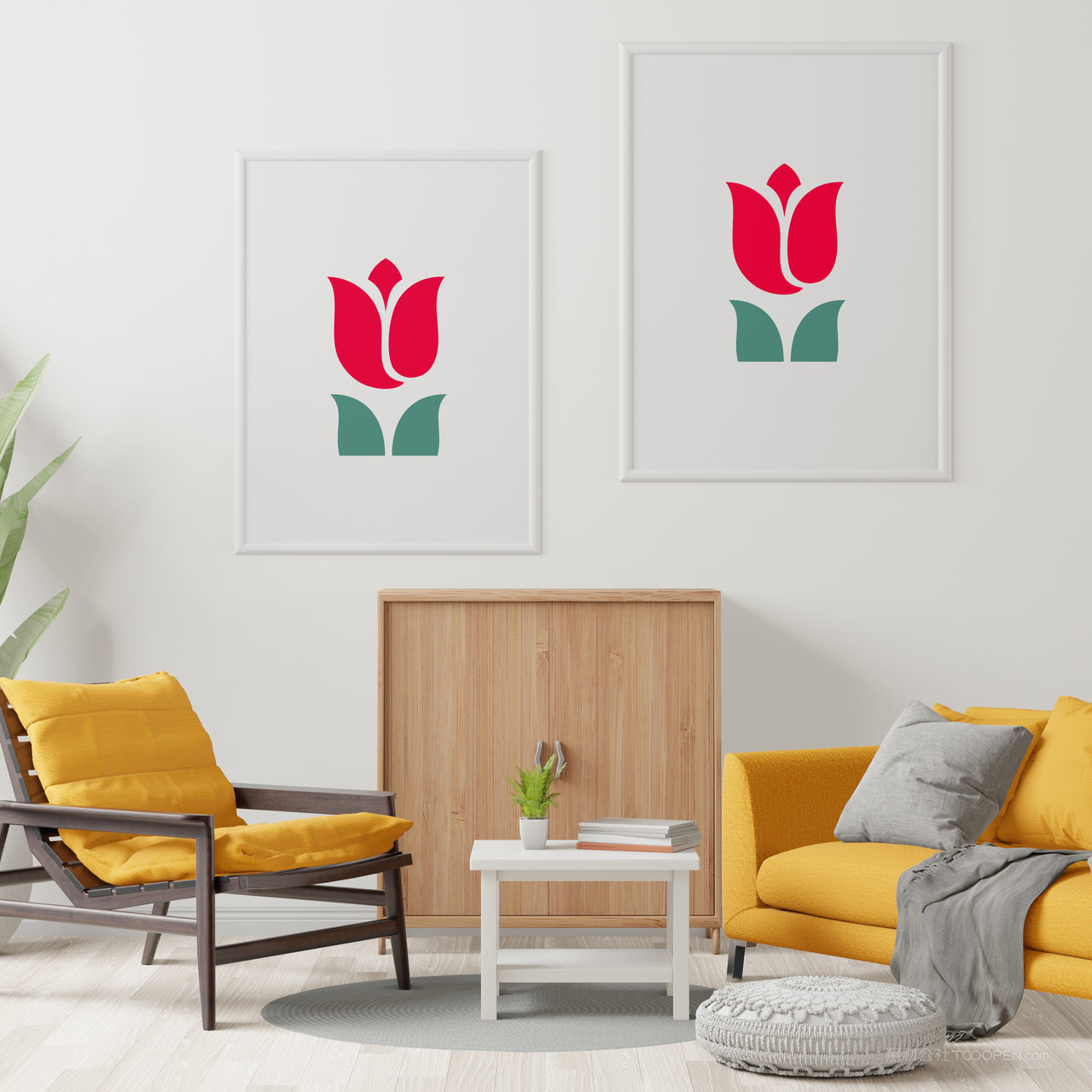 休闲区组合装饰画画框贴图样机