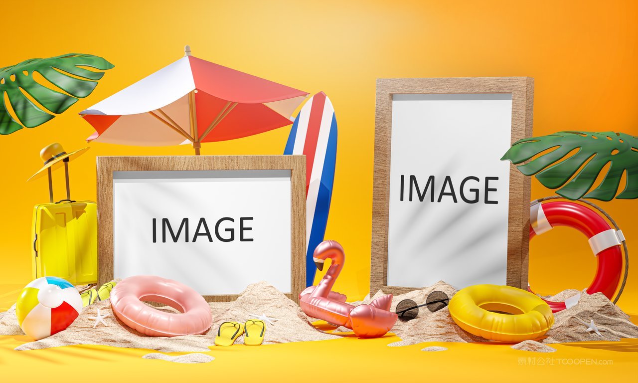 夏日海滩元素画框样机