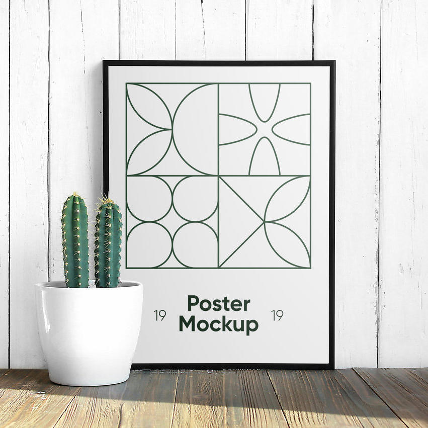 带有仙人掌模型的海报贴图样机