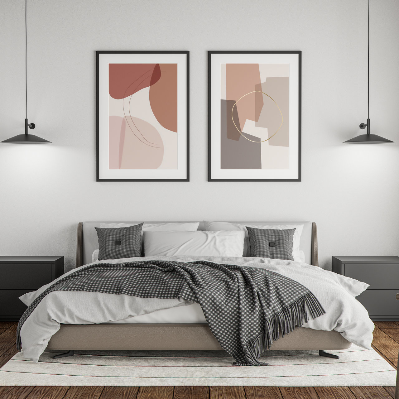 床头背景墙墙上挂画装饰画画框贴图样机