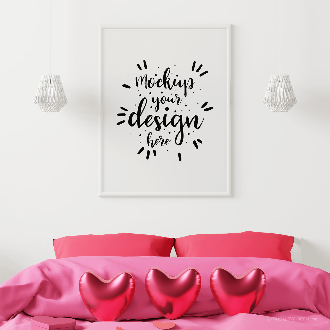 床头墙上挂画装饰画画框贴图样机