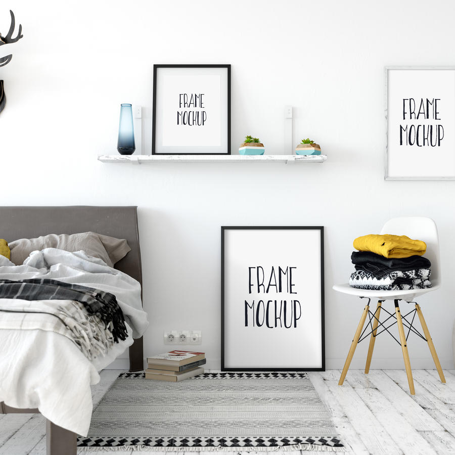 卧室时尚墙面装饰画挂画样机psd