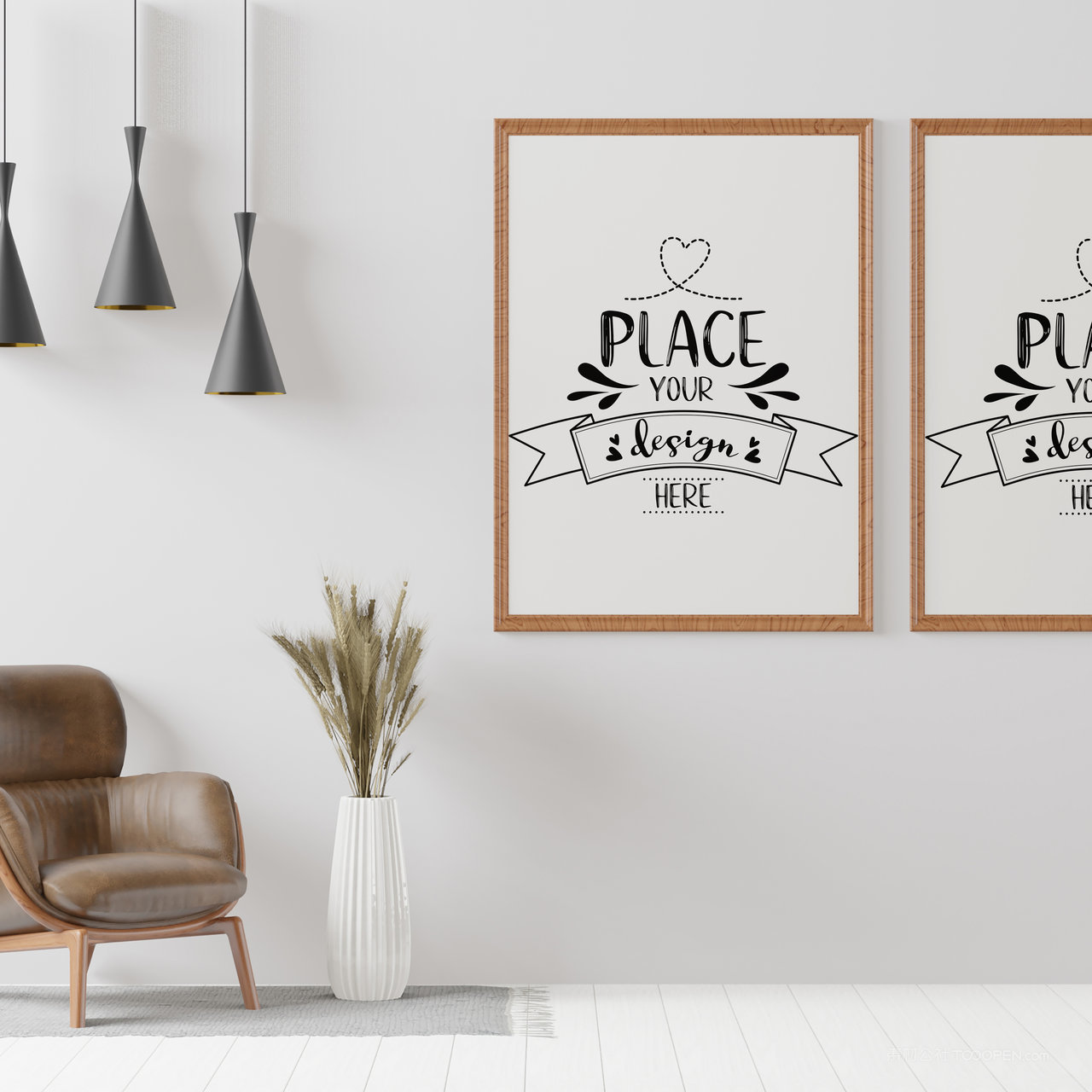 墙上木质挂画装饰画画框贴图样机