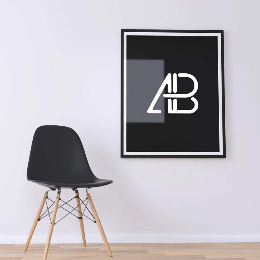 简约室内墙上的画框相框样机素材