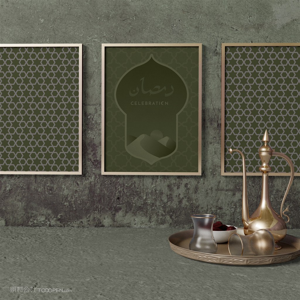 3个穆斯林风格画框贴图样机