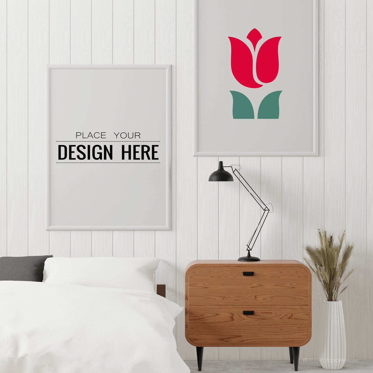 卧室墙上挂画装饰画画框贴图样机