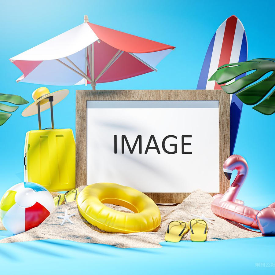 夏日海滩元素画框样机
