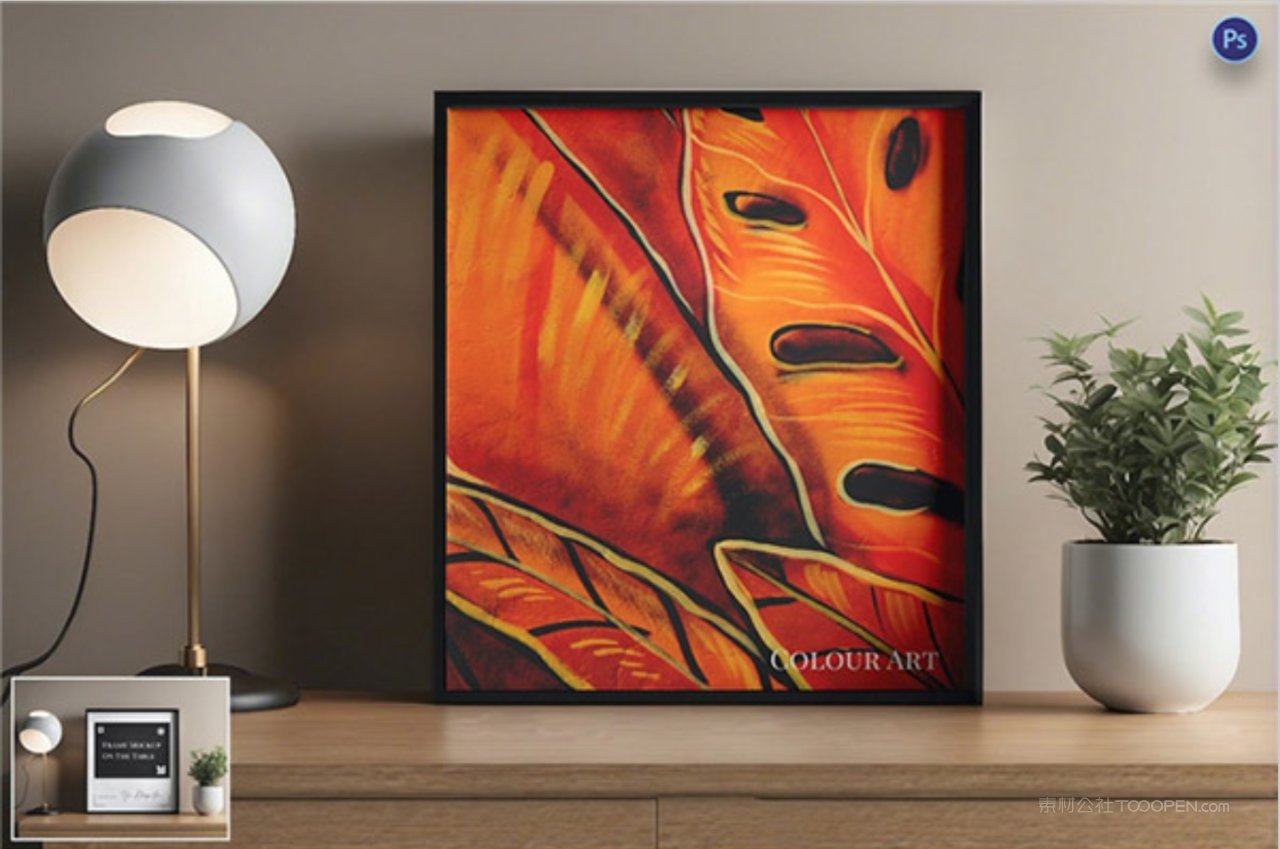 桌子上的相框样机