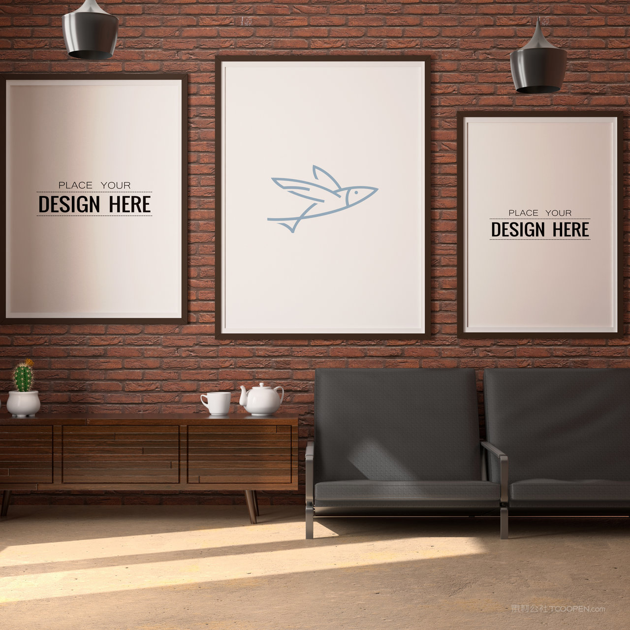 一组墙面挂画装饰画画框贴图样机