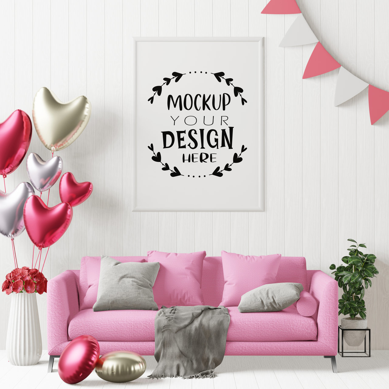 沙发背景墙装饰画画框贴图样机