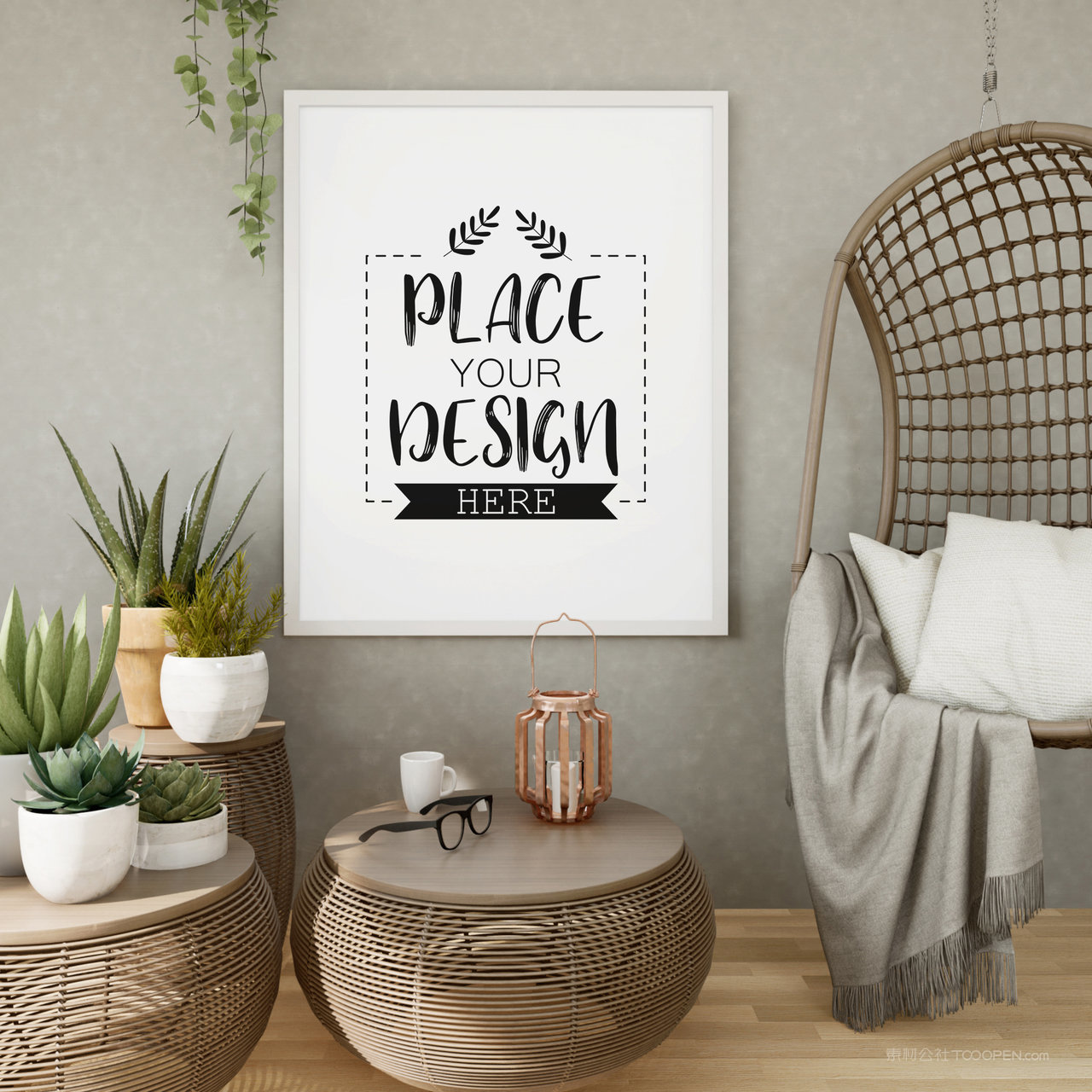 休闲区墙上装饰画框贴图样机