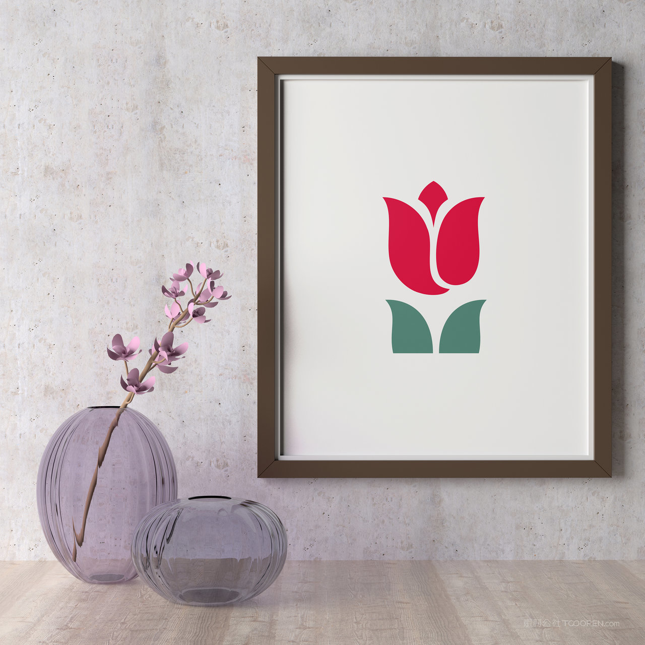 花瓶旁边的装饰画画框相框贴图样机