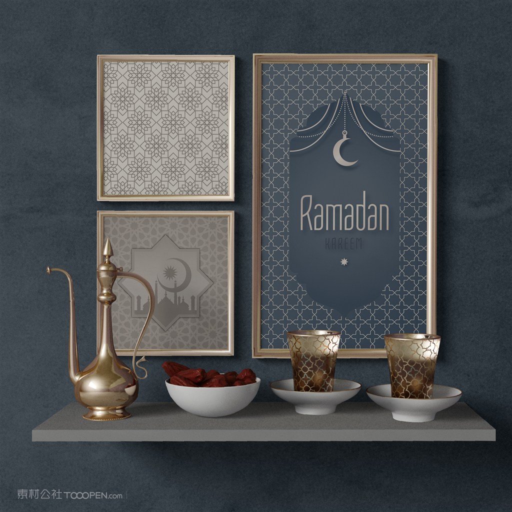 穆斯林风格组合墙上挂画画框贴图样机