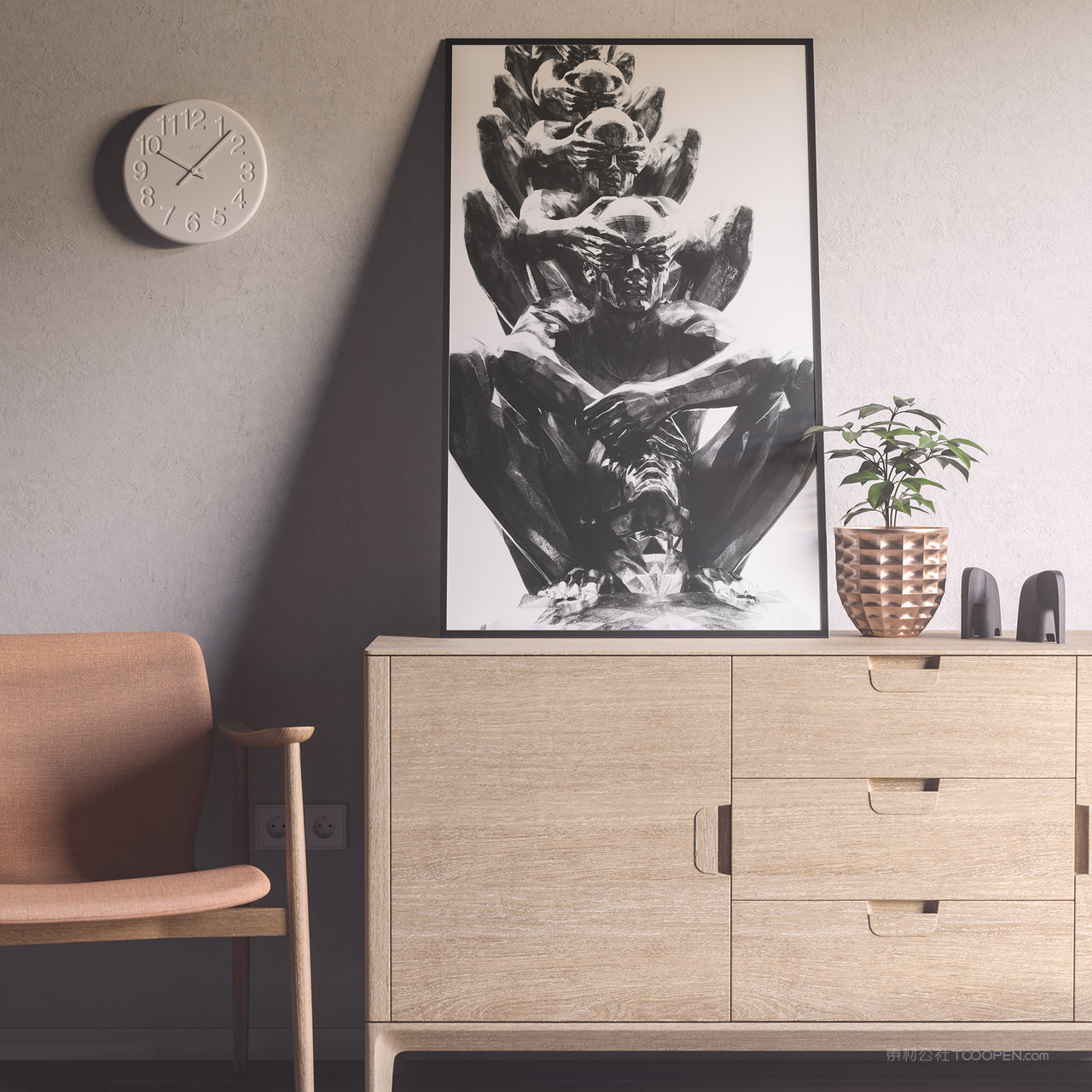 柜子上的装饰画画框贴图样机