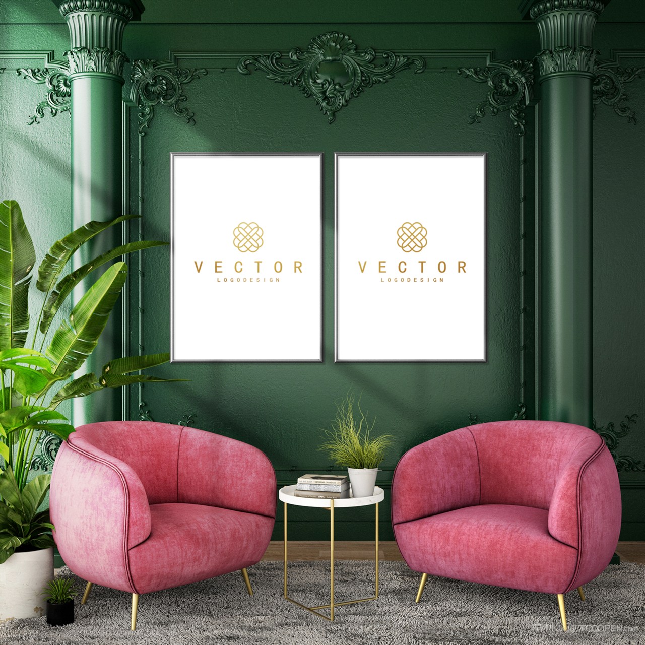 珠宝店挂画墙上画框贴图样机