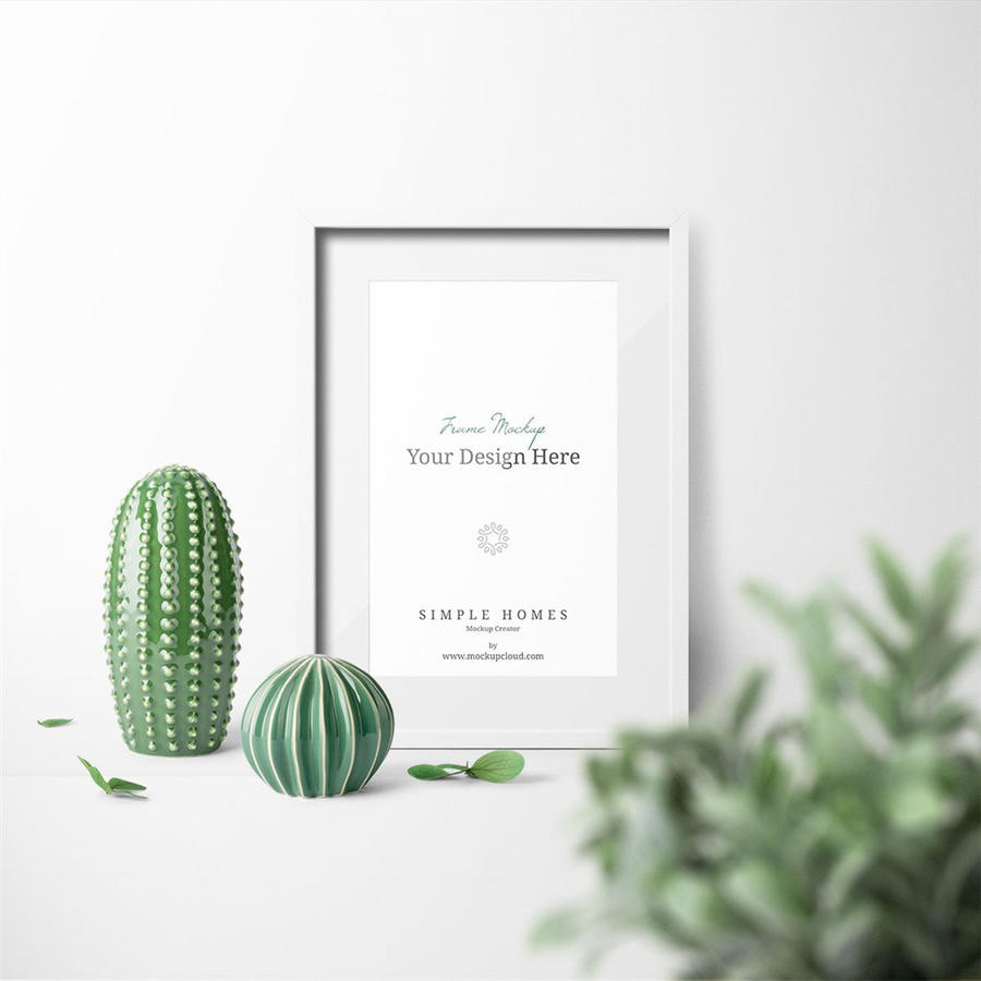 小清新文艺时尚桌面相框绿植样机素材