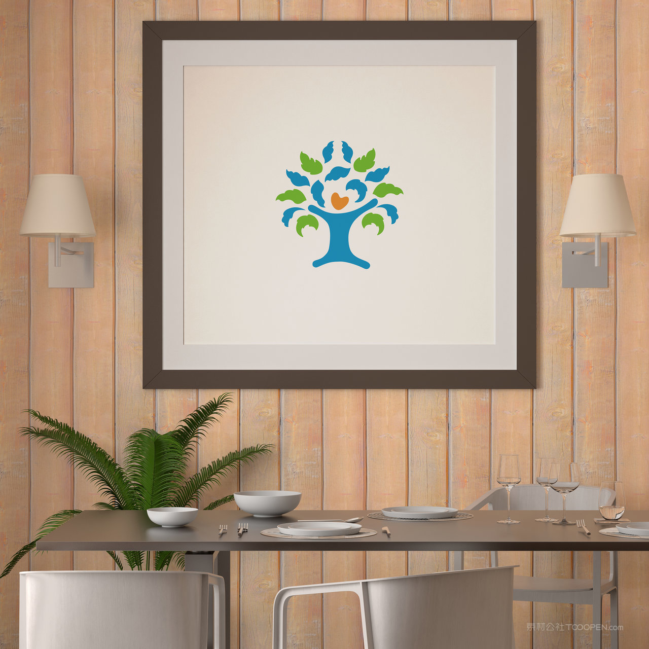 餐厅背景墙装饰画画框贴图样机