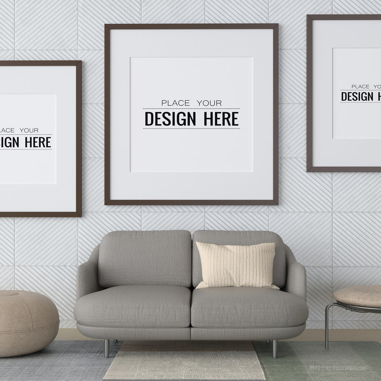 沙发背景墙组合装饰画画框贴图样机
