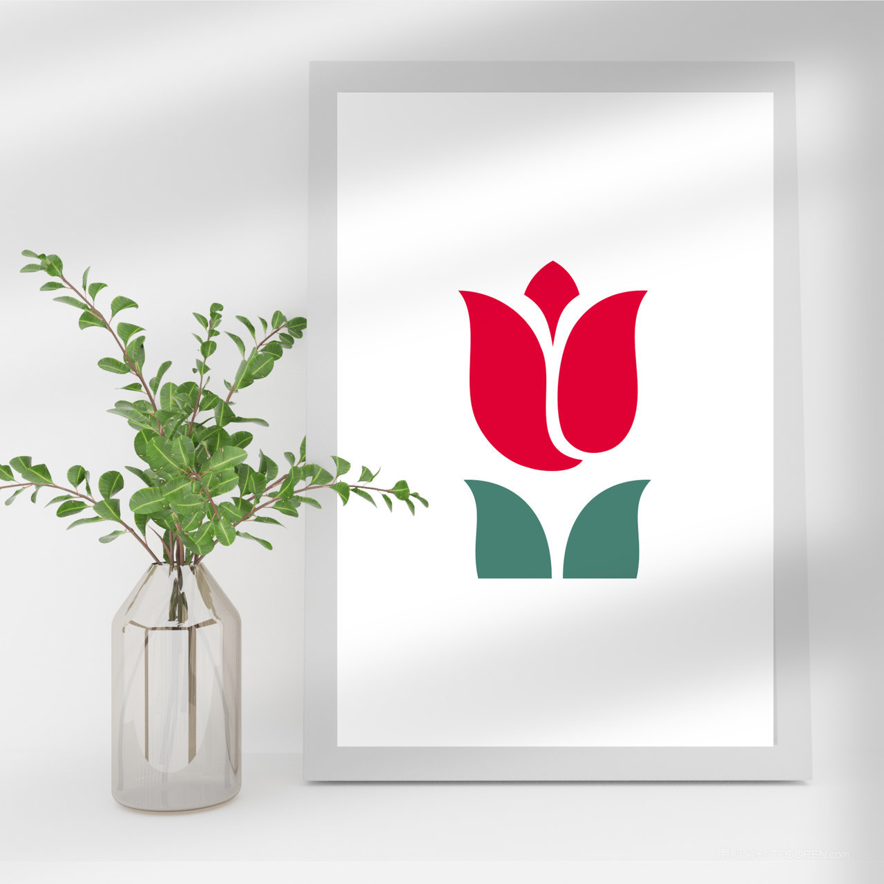 绿植旁边的相框装饰画画框贴图样机