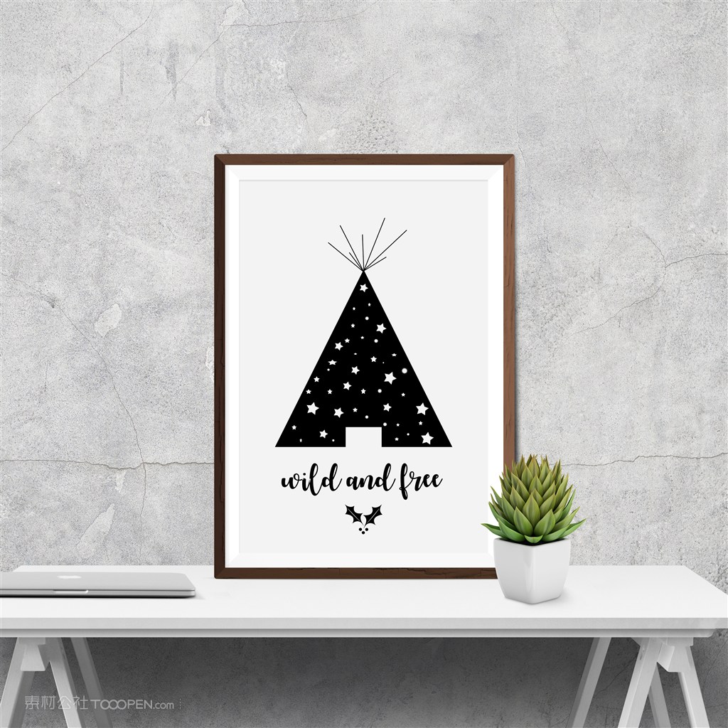 桌子上靠墙的画框贴图样机