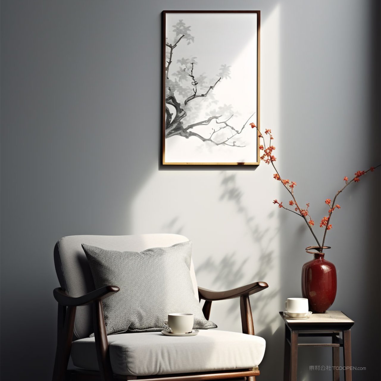 墙上挂画画框实木相框贴图样机