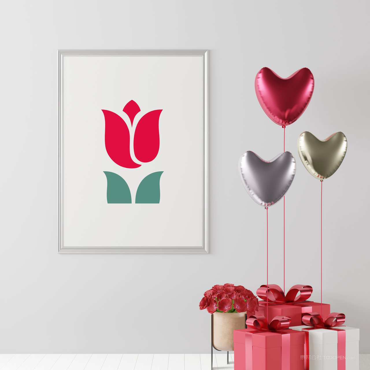 气球墙上挂画装饰画画框贴图样机