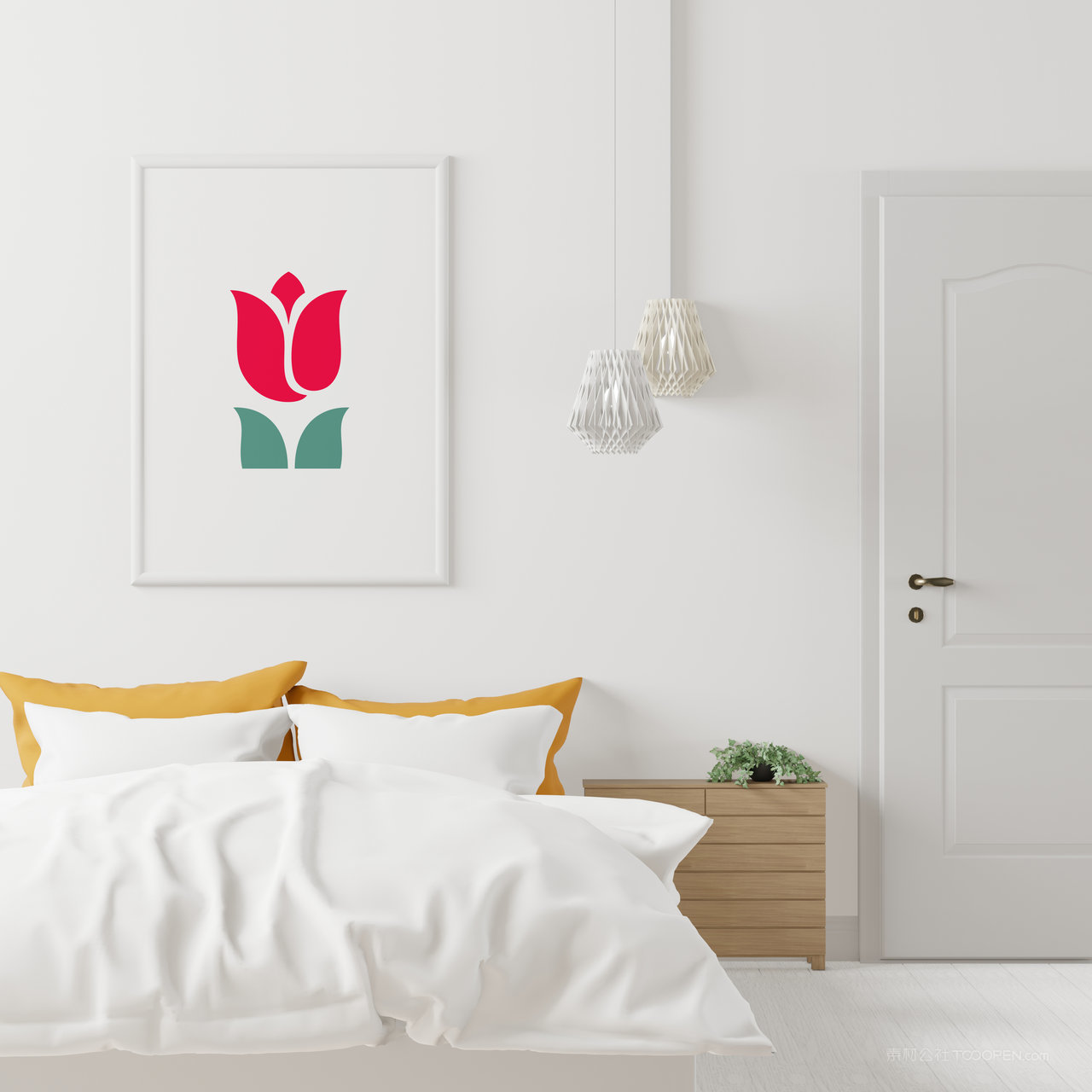 卧室墙上画框相框贴图样机