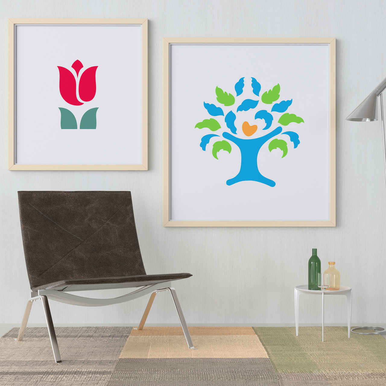 休闲区木质装饰画画框贴图样机