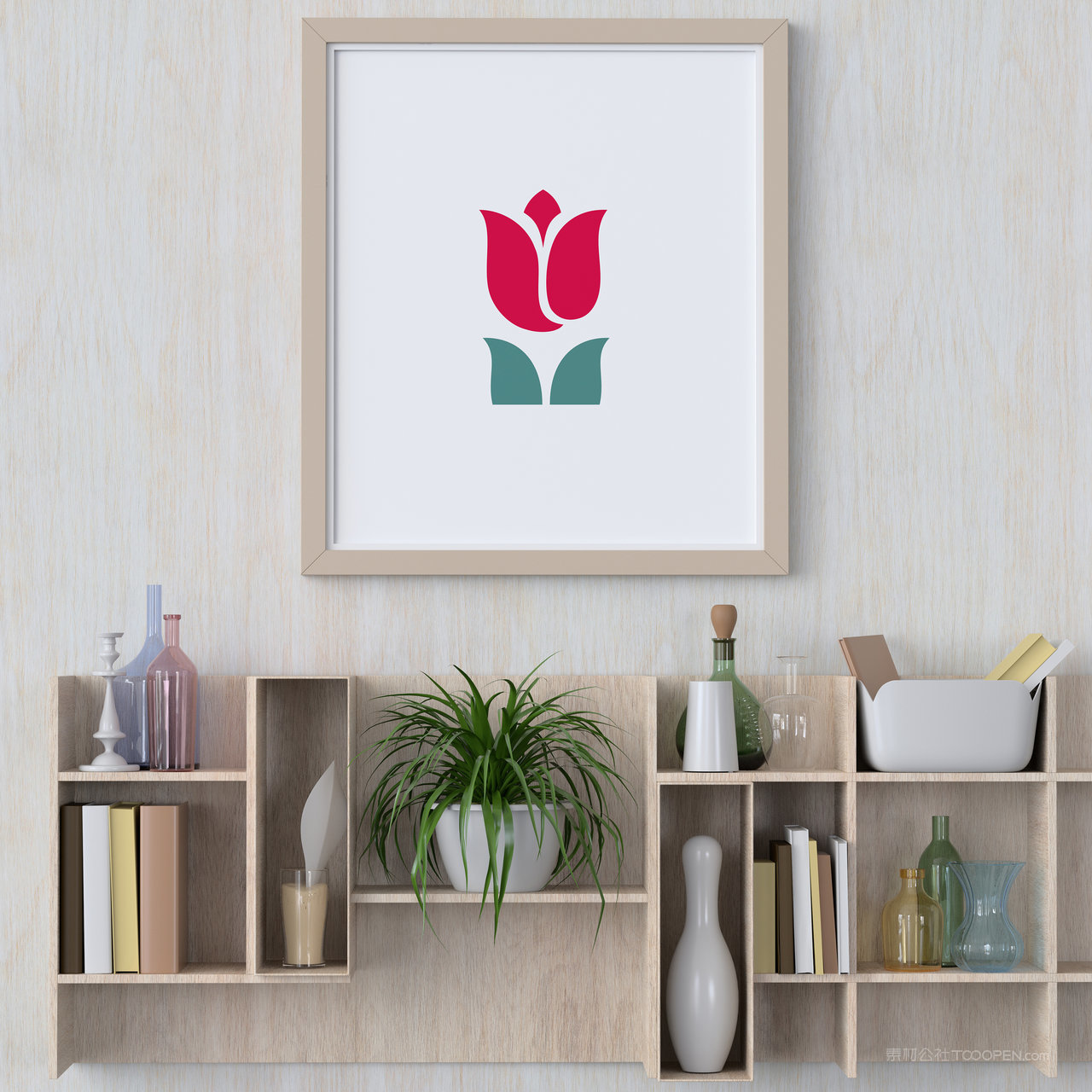 书架墙上挂画装饰画画框贴图样机