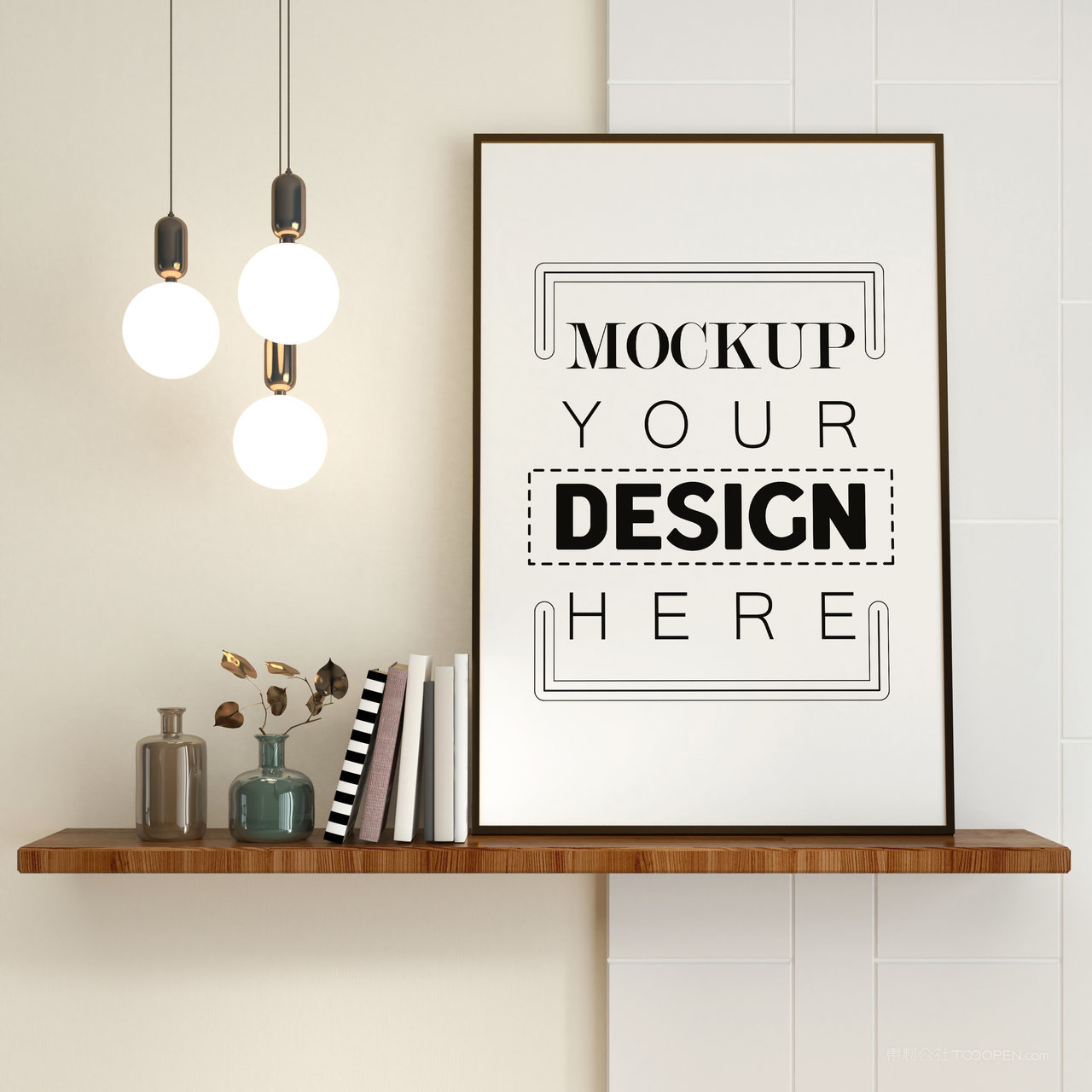 木板上的装饰画贴图样机