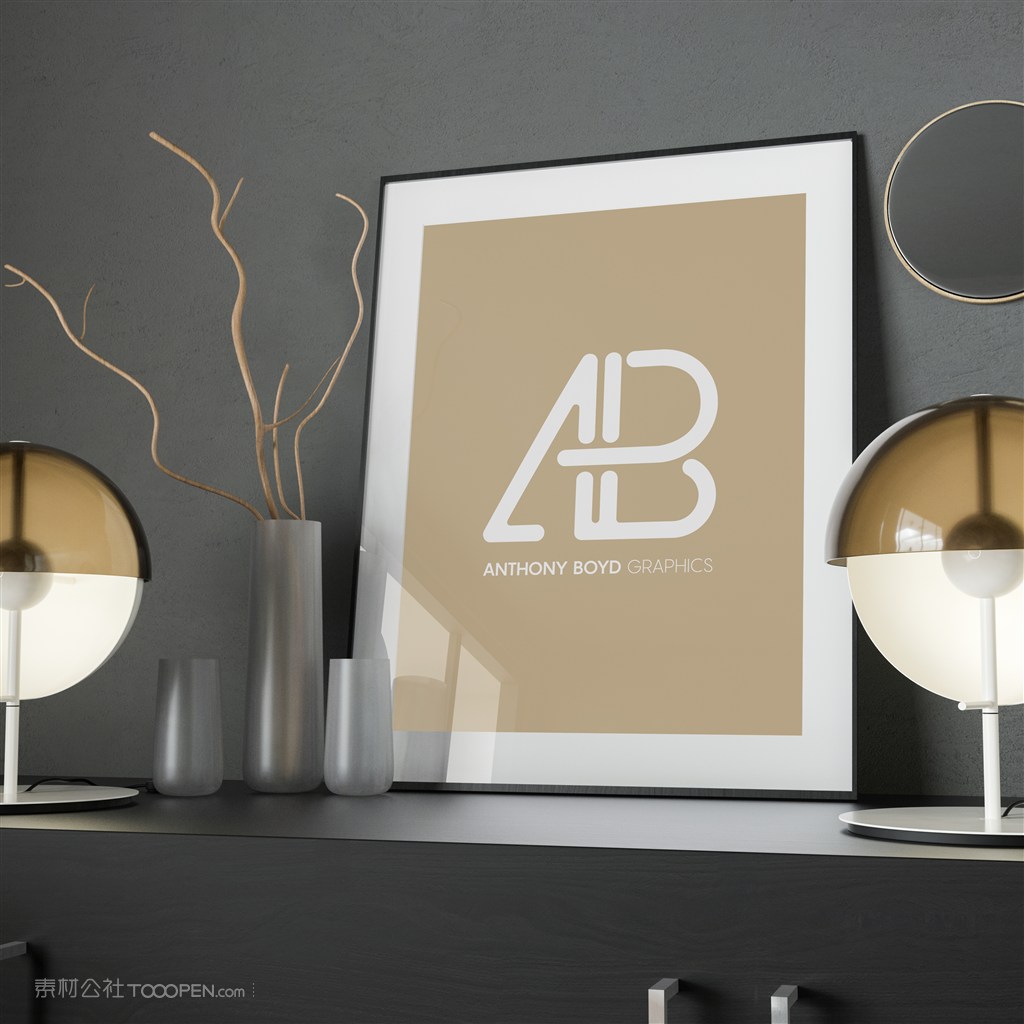 靠在墙上的相框画框贴图样机