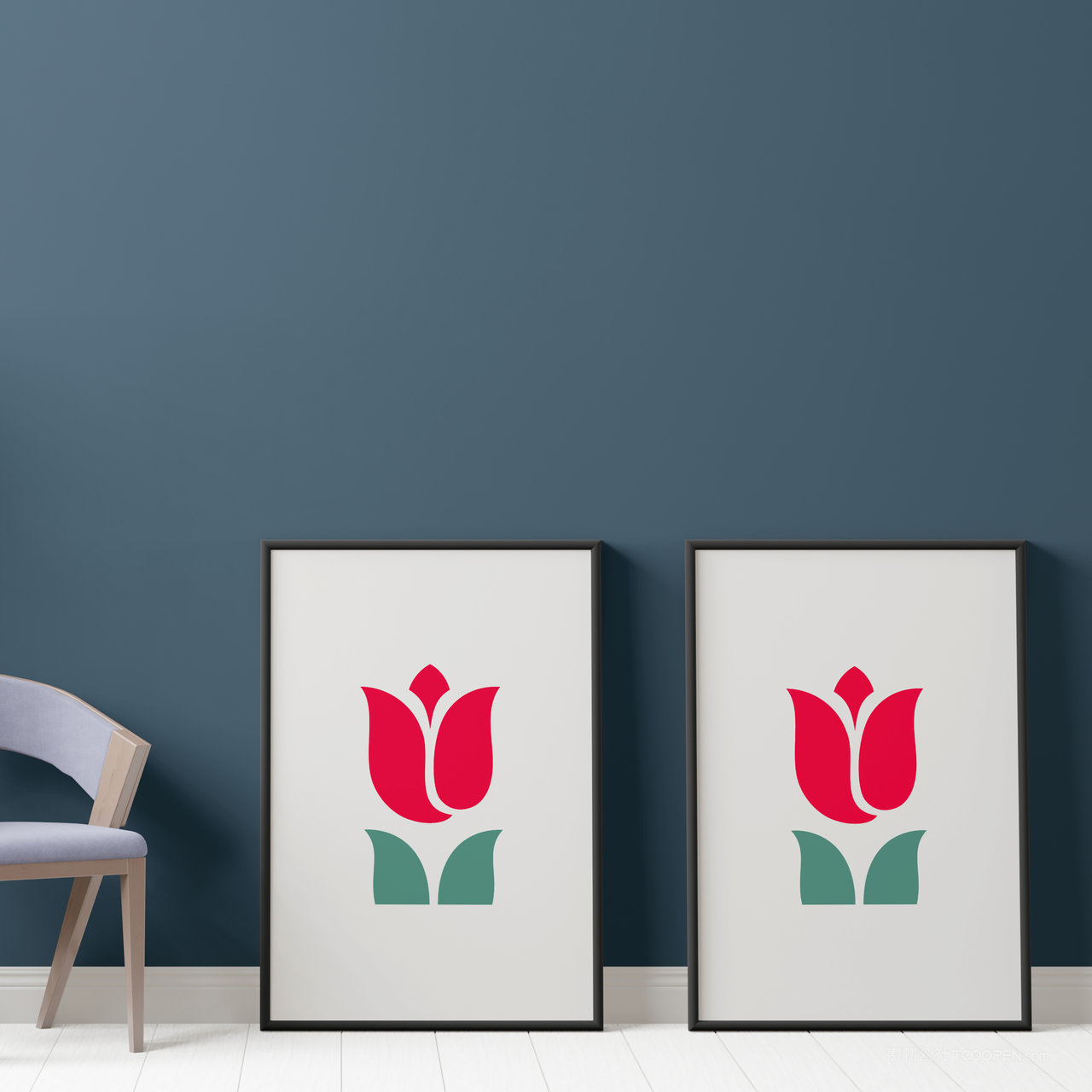 靠在墙上的装饰画画框相框贴图样机