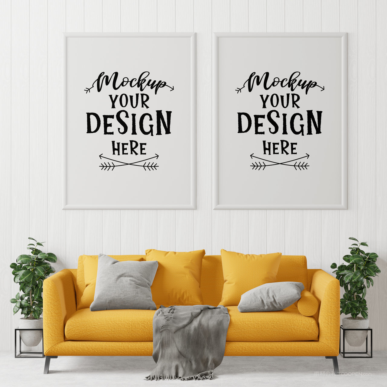 沙发墙上组合装饰画画框贴图样机