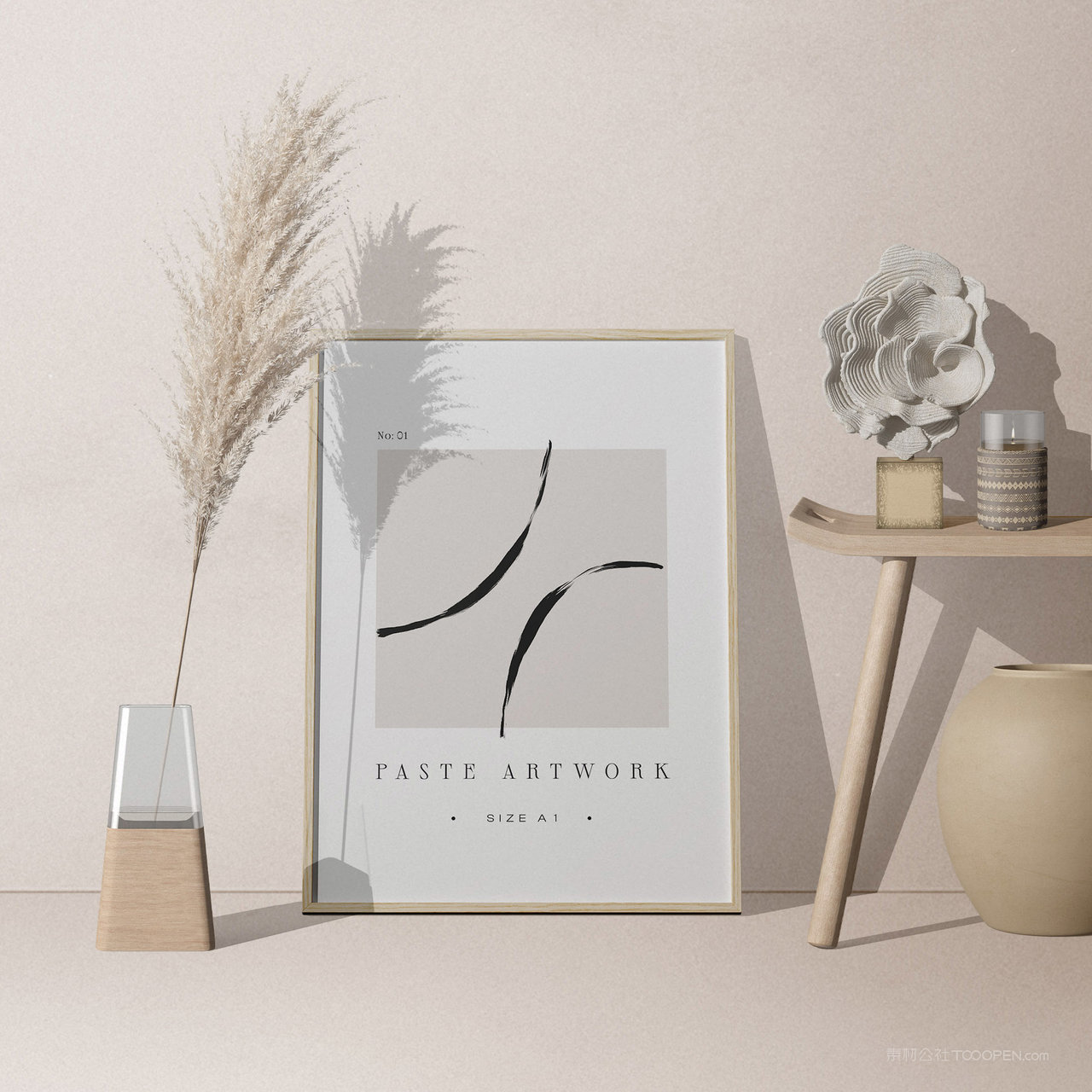 靠在墙上的实木画框相框贴图样机