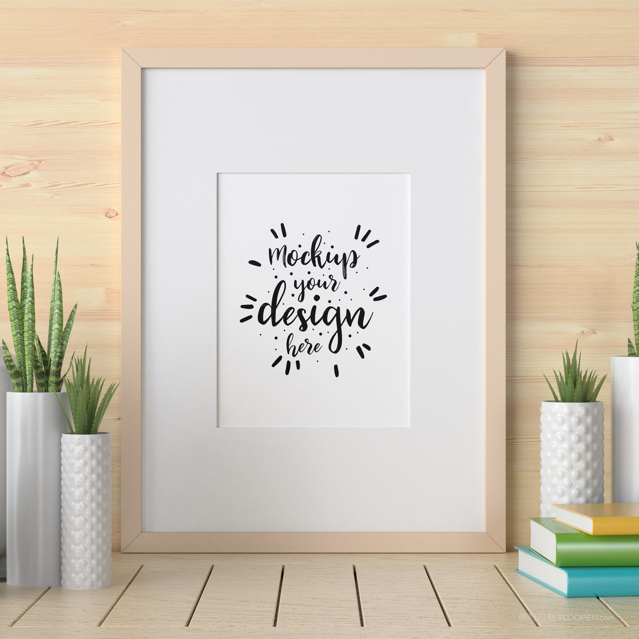 桌面上的木质画框贴图样机